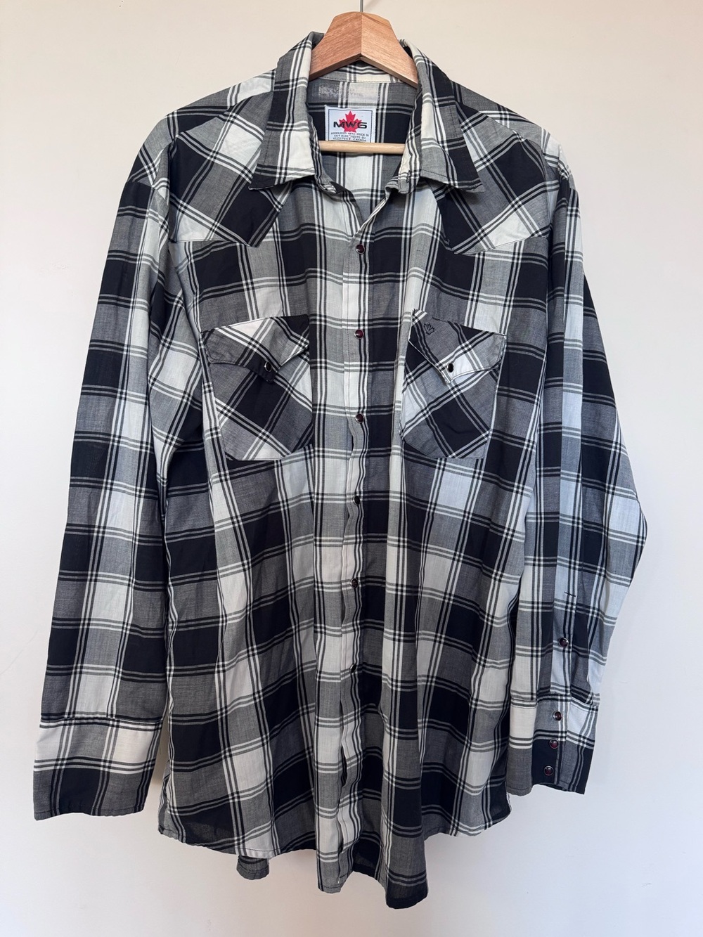 MWG men’s black & white plaid western shirt vintage XXL